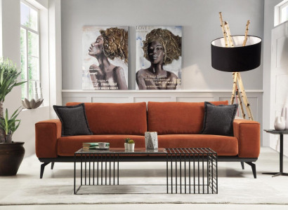 Sofa Orange Couch Dreisitzer Stoffsofa Polstersofa Modern Stoff 3 Sitz
